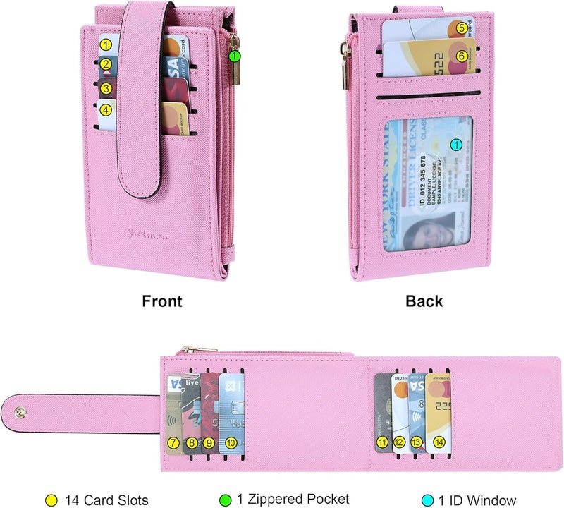 Chelmon Womens Wallet Slim RFID Blocking Bifold Multi Card Case Wallet with Zipper Pocket (Pink) - Image 3